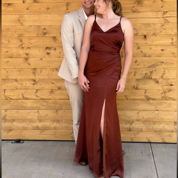 Revelry Rory Satin Bridesmaids Dress - Terracotta Rush - Picture 1 of 10